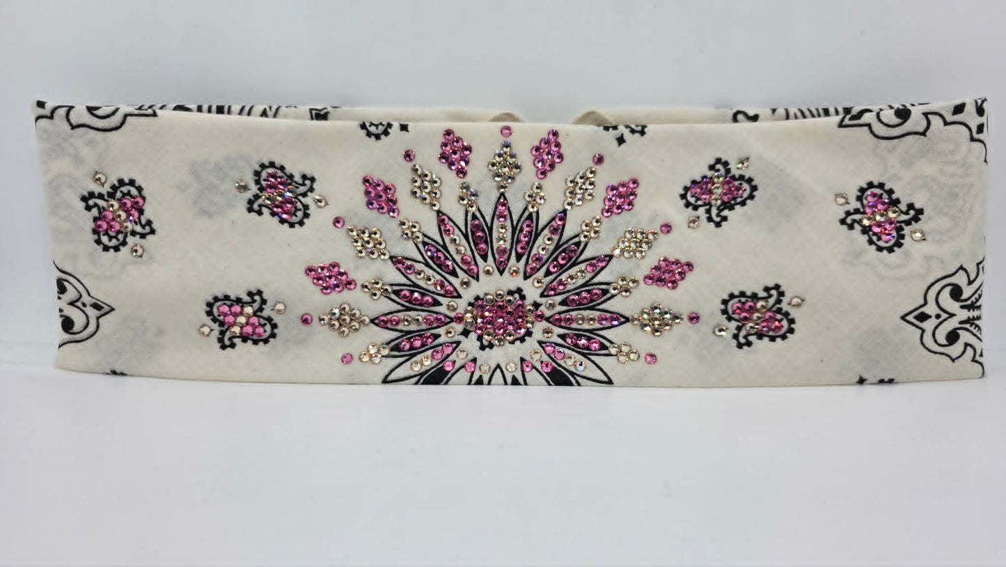 LeeAnnette Off White Paisley Bandana with Rose and Honey Austrian Crystals (L40254)