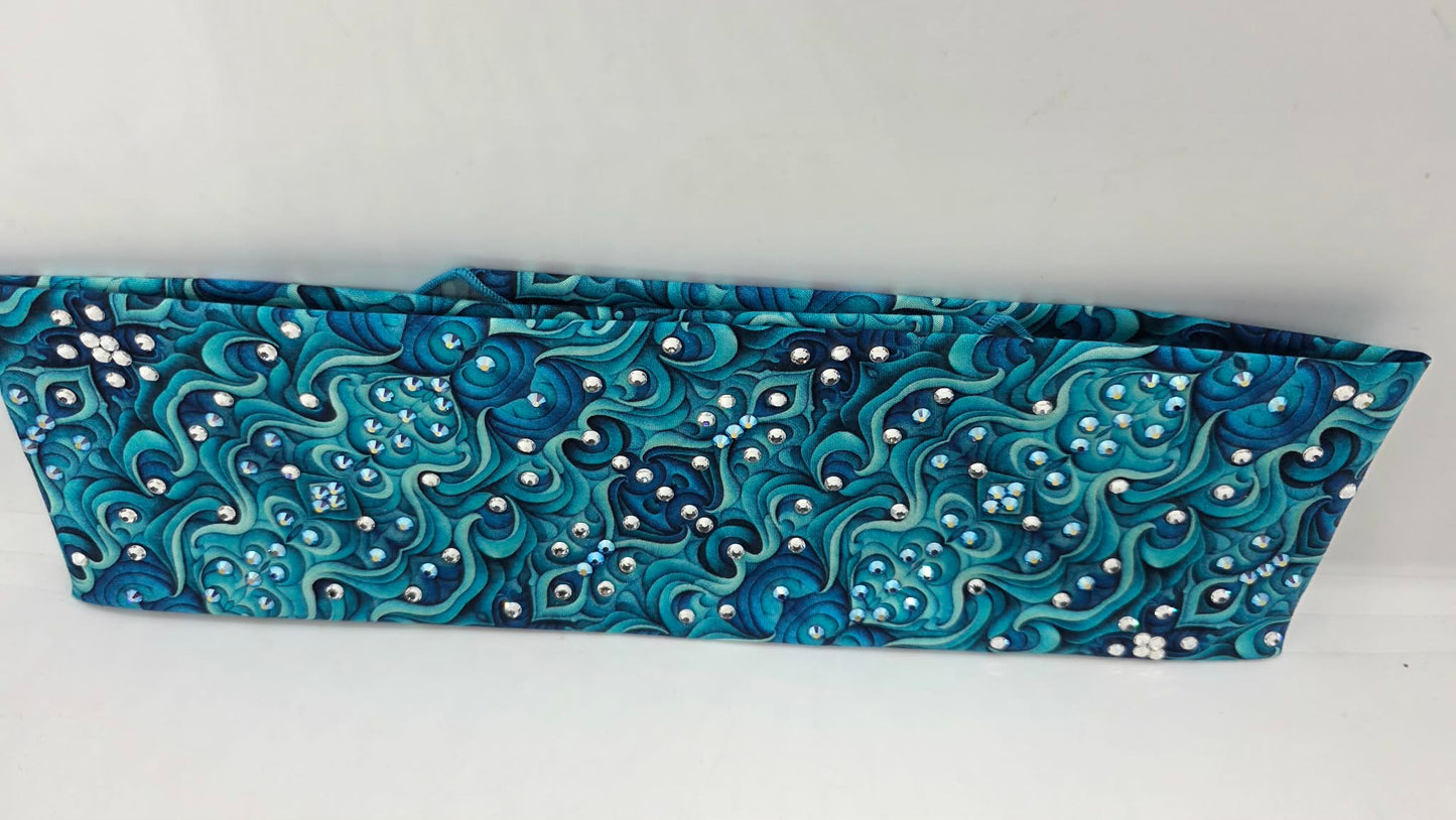 Turquoise and Blue Kaleidoscope Bandana with Blue Shimmer and Diamond Clear Austrian Crystals (E60124)
