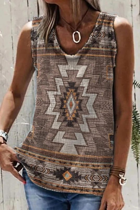 Rally - Sleeveless Aztec Print Tank Top