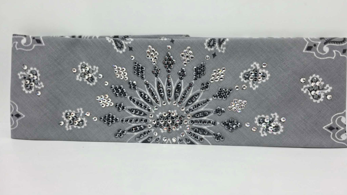 LeeAnnette Silver Paisley Bandana with Black and Diamond Clear Austrian Crystals (L40275)