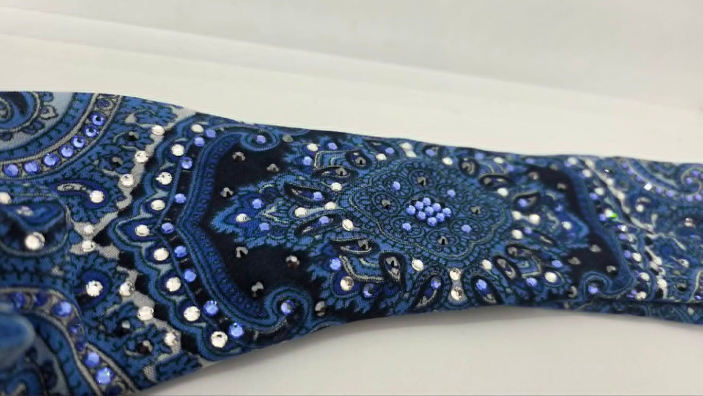 Long Blue Scarf with Blue, Black and Diamond Clear Austrian Crystals (LS30003)