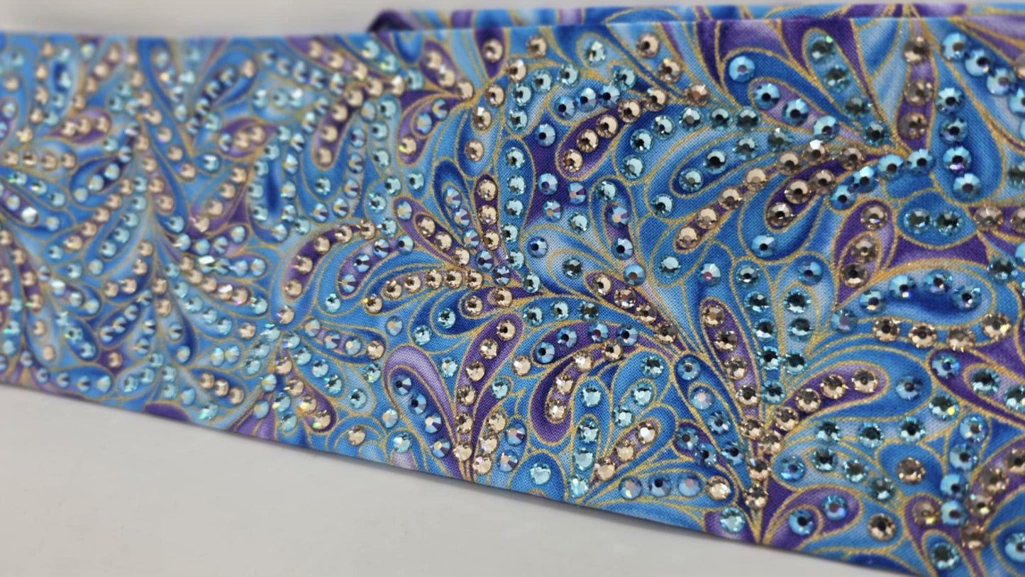 Super LeeAnnette Aqua Leaves Bandana with Aqua, Honey and Blue Violet Shimmer Austrian Crystals (sku40086)