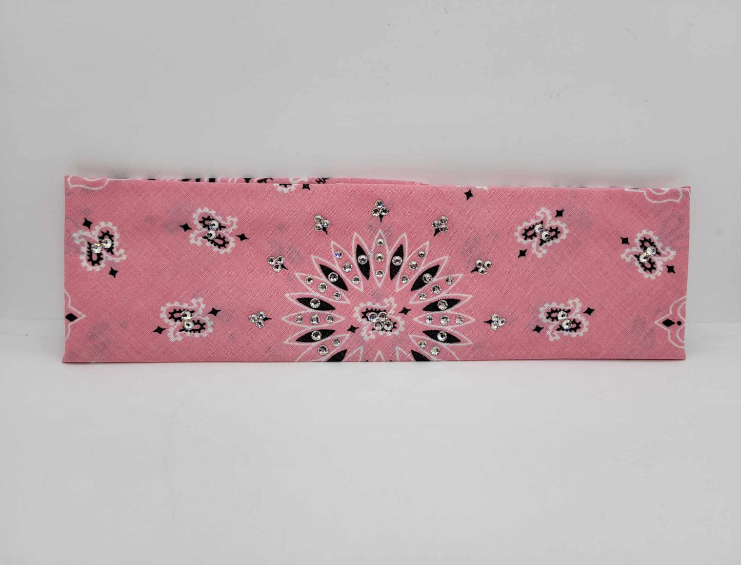 Bargain Light Pink Paisley Bandana with Diamond Clear Crystals (Sku8088)