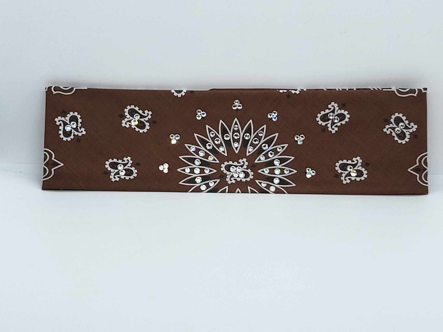 Bargain Brown Paisley Bandana with Diamond Clear Crystals (Sku8089)
