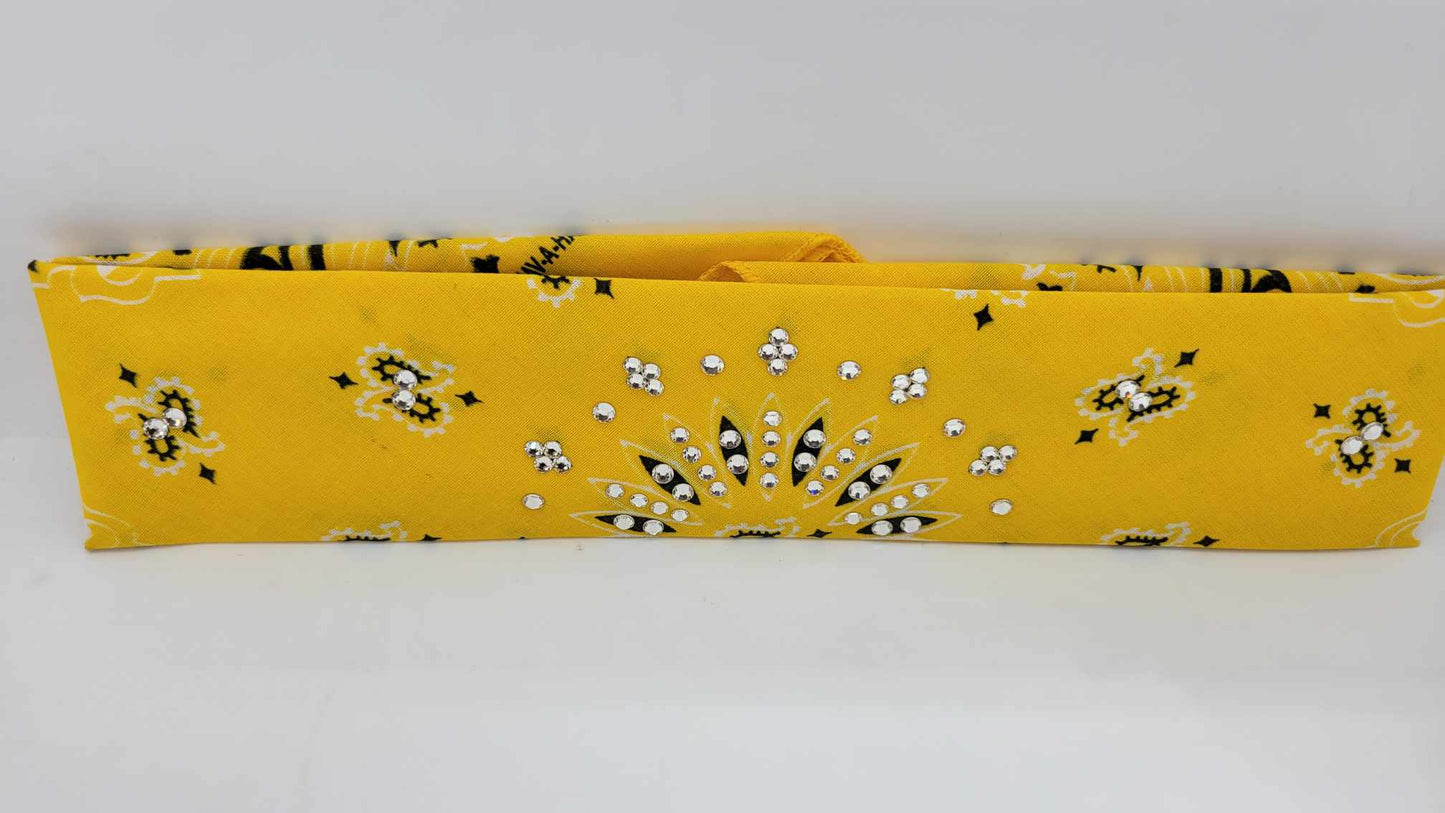 Bargain Narrow Bright Golden Yellow Paisley Bandana with Diamond Clear Crystals (Sku8091)