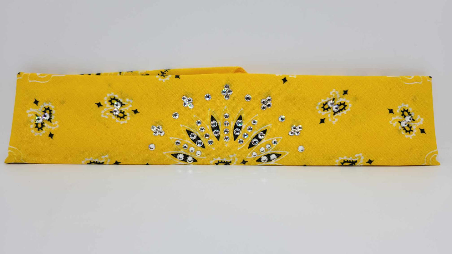 Bargain Narrow Bright Golden Yellow Paisley Bandana with Diamond Clear Crystals (Sku8091)