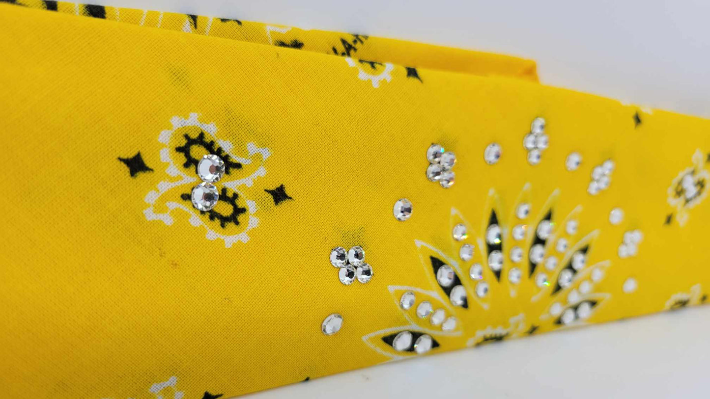 Bargain Narrow Bright Golden Yellow Paisley Bandana with Diamond Clear Crystals (Sku8091)