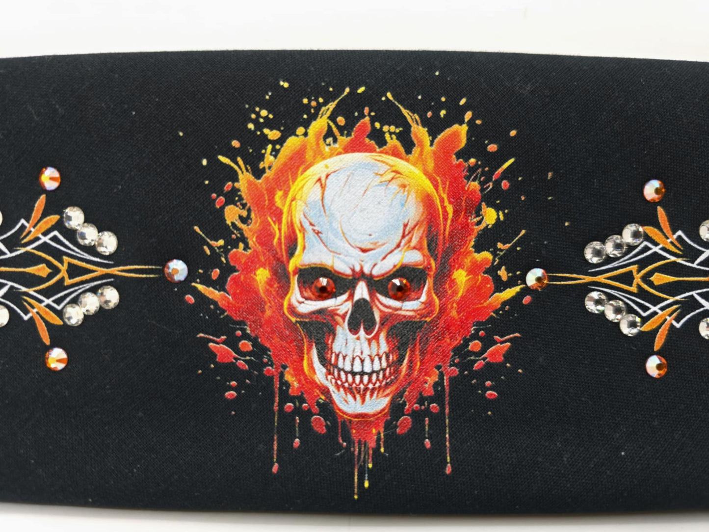 Bargain Skull and Pinstripe Bandana with Orange, Sun Shimmer and Diamond Clear Austrian Crystals (Sku8093)