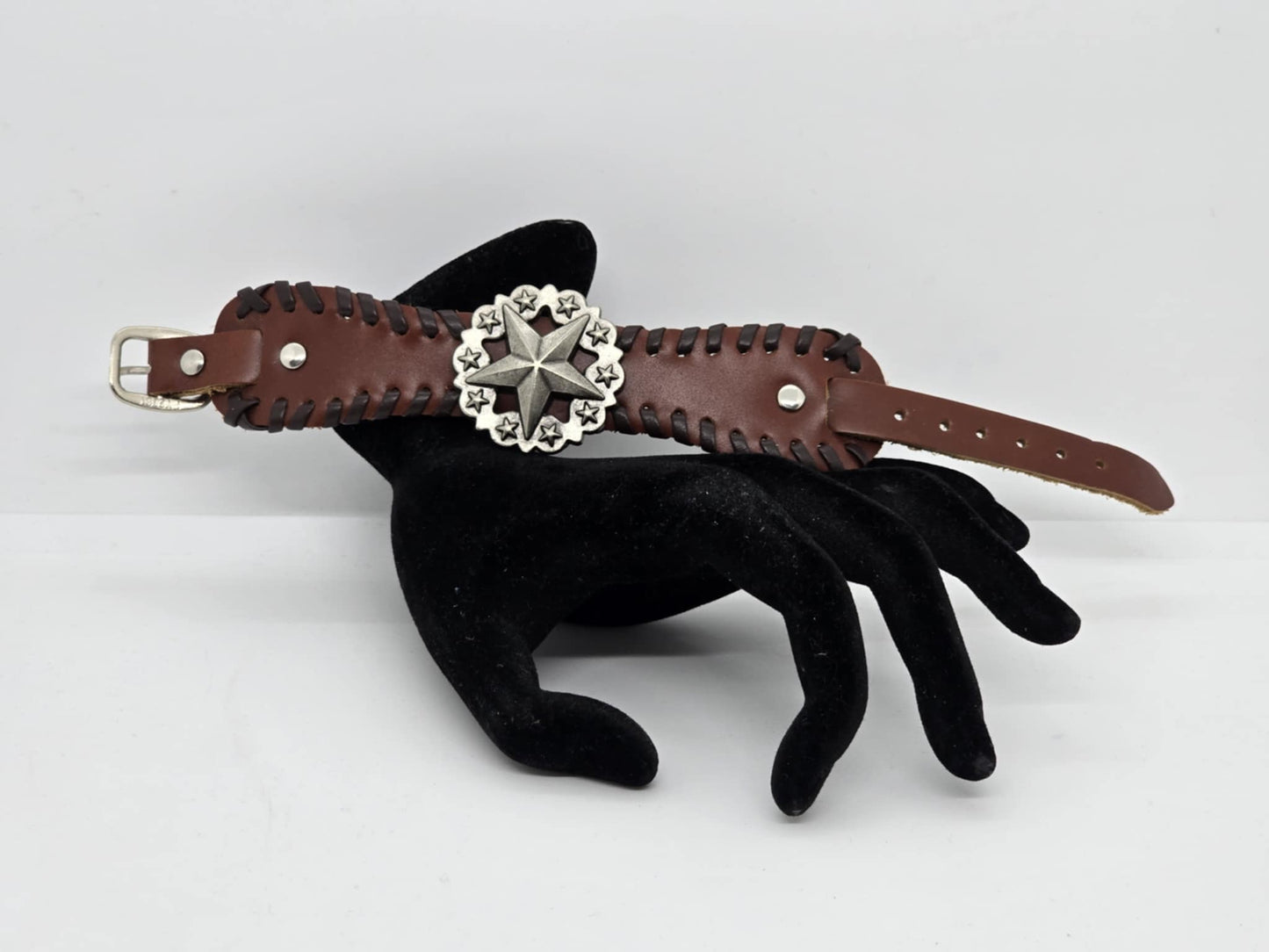UNISEX Brown Leather Star Concho Adjustable Bracelet (sku8322)