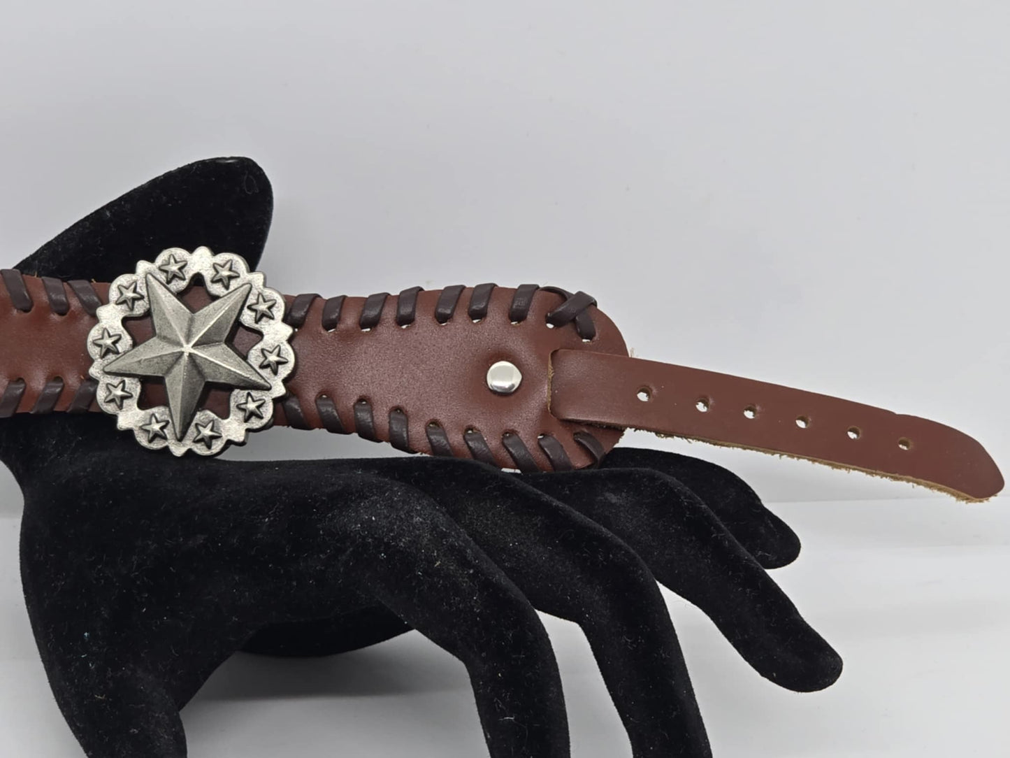 UNISEX Brown Leather Star Concho Adjustable Bracelet (sku8322)