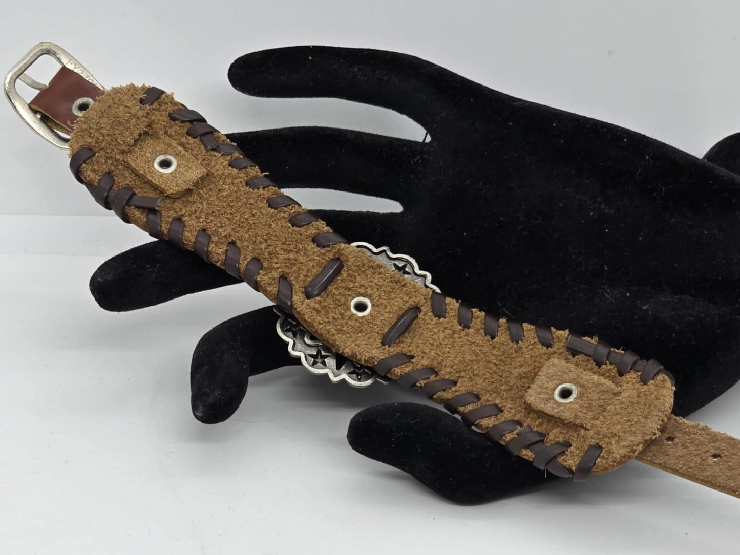 UNISEX Brown Leather Star Concho Adjustable Bracelet (sku8322)