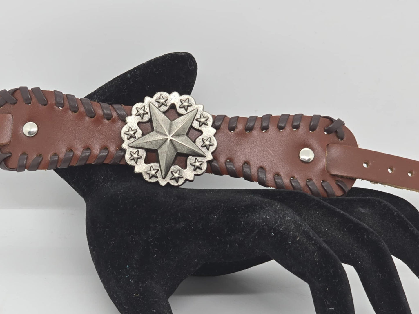 UNISEX Brown Leather Star Concho Adjustable Bracelet (sku8322)