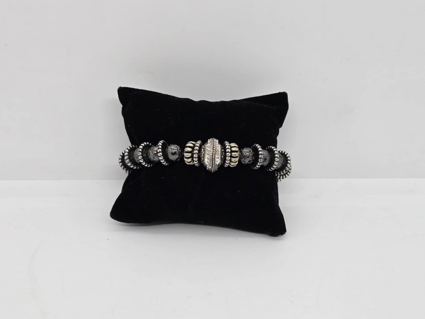 Black Hematite and Silver Colored Beaded Bracelet (Sku8362)