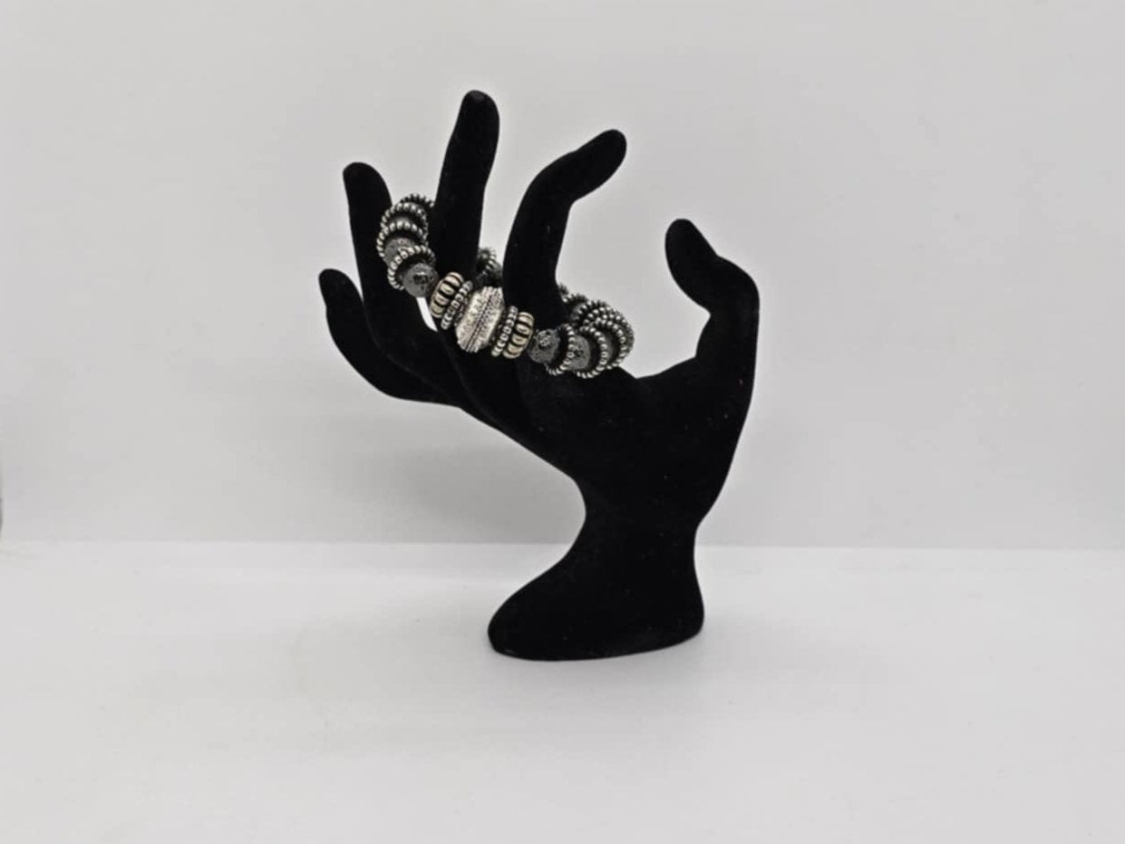 Black Hematite and Silver Colored Beaded Bracelet (Sku8362)