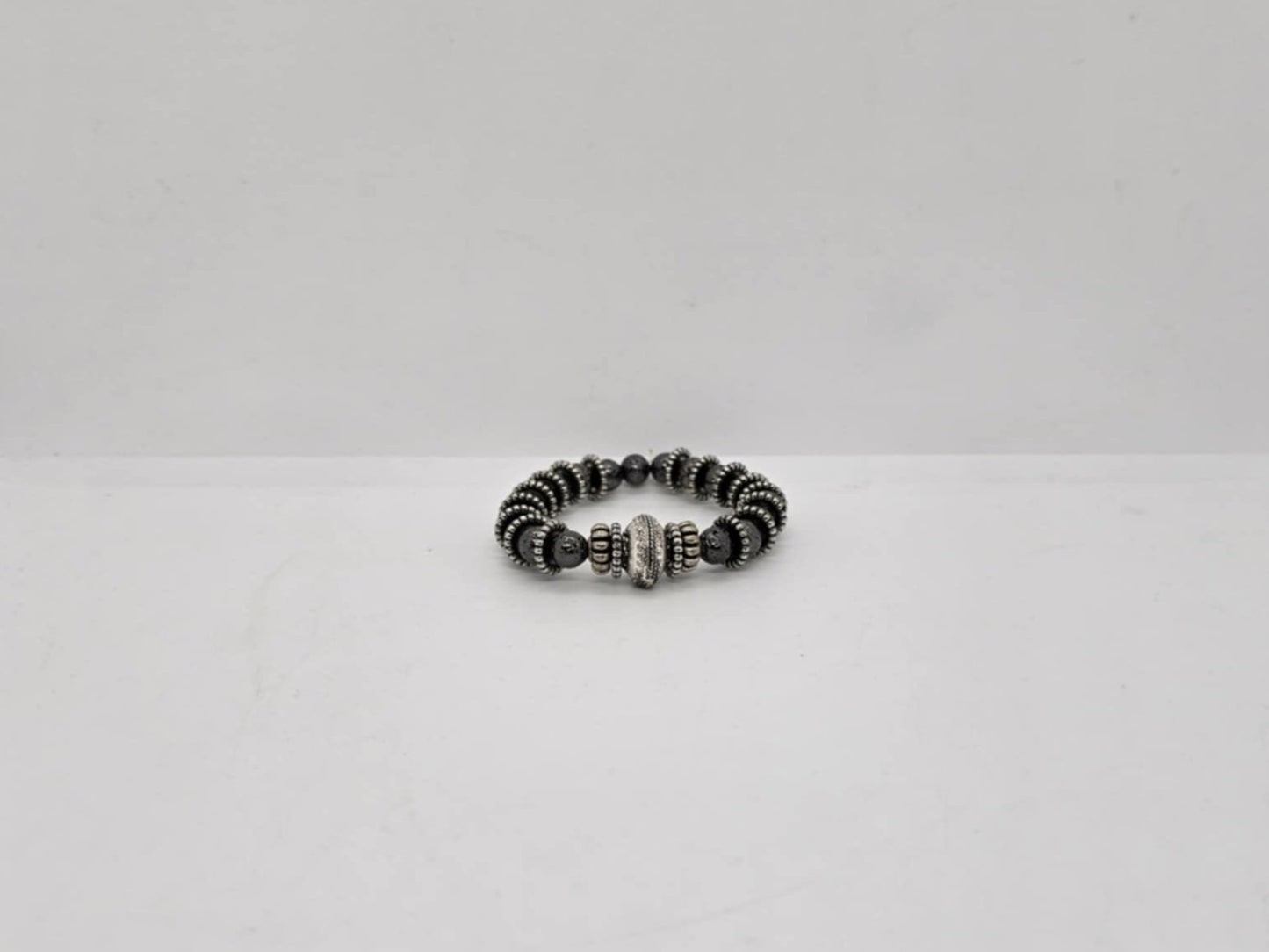 Black Hematite and Silver Colored Beaded Bracelet (Sku8362)