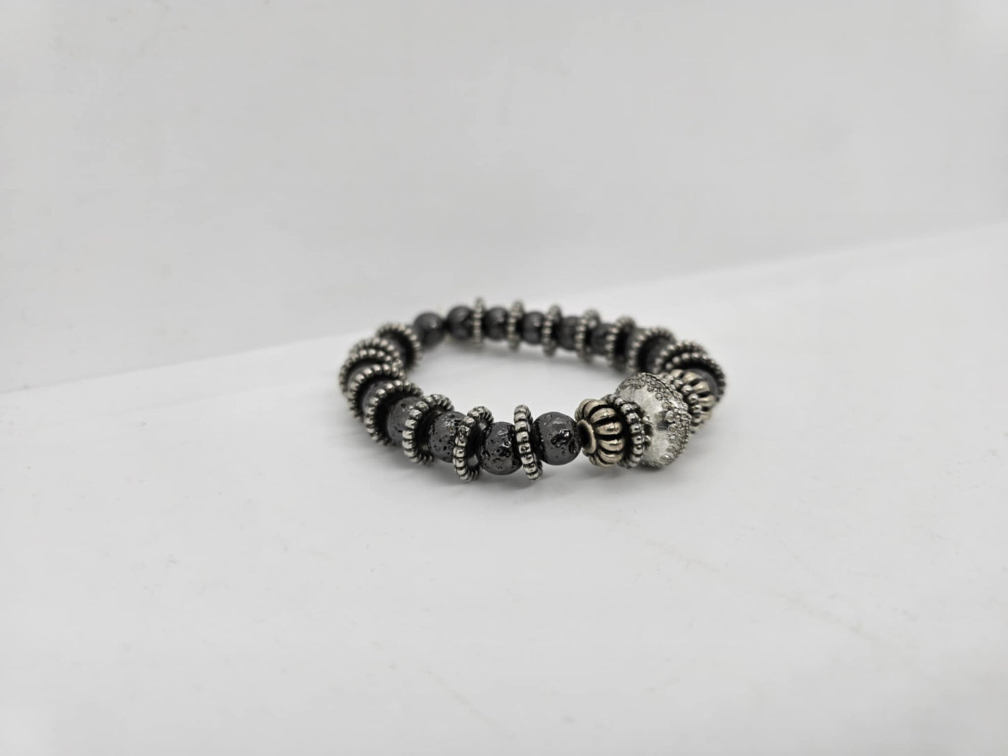 Black Hematite and Silver Colored Beaded Bracelet (Sku8362)