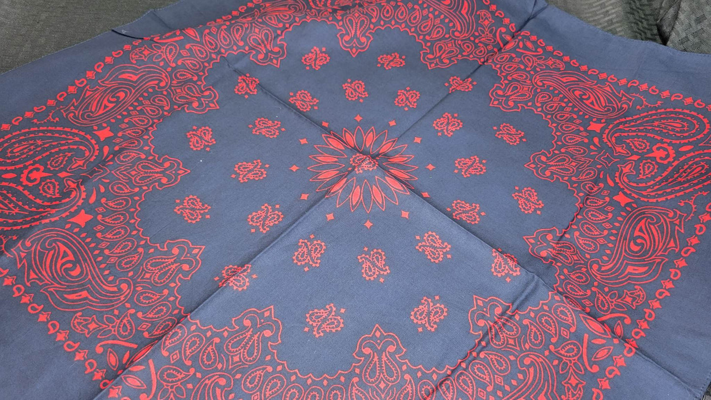 Plain Large Navy Blue and Red Bandana (Sku8509)