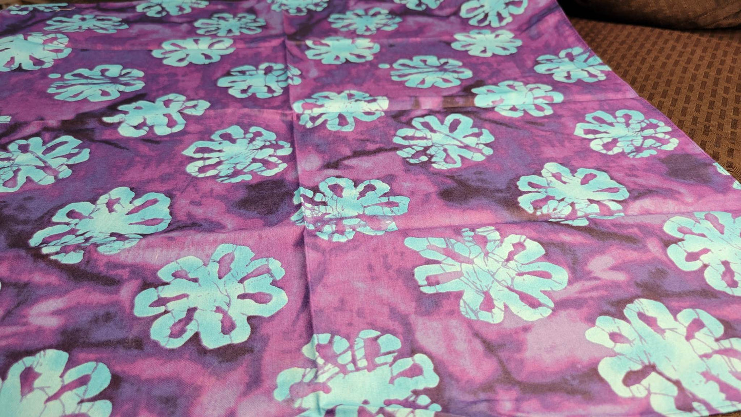 Plain Purple with Turquoise Flowers Bandana (Sku8516)