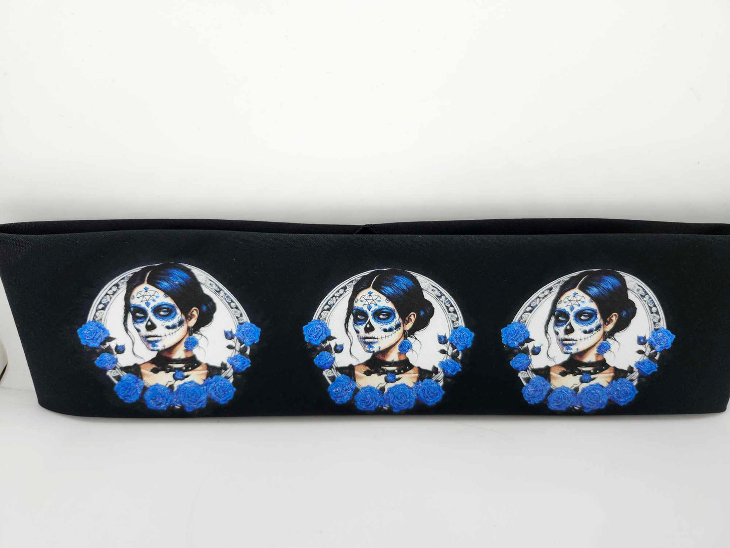 Plain Painted face Lady with Blue Roses Bandana (Sku8529)