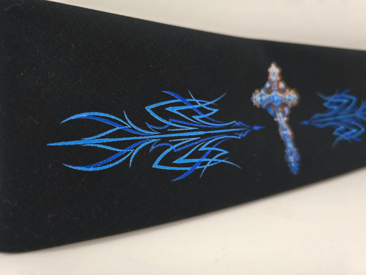 Plain Blue Cross and Pinstripes on Black Bandana (Sku8535)