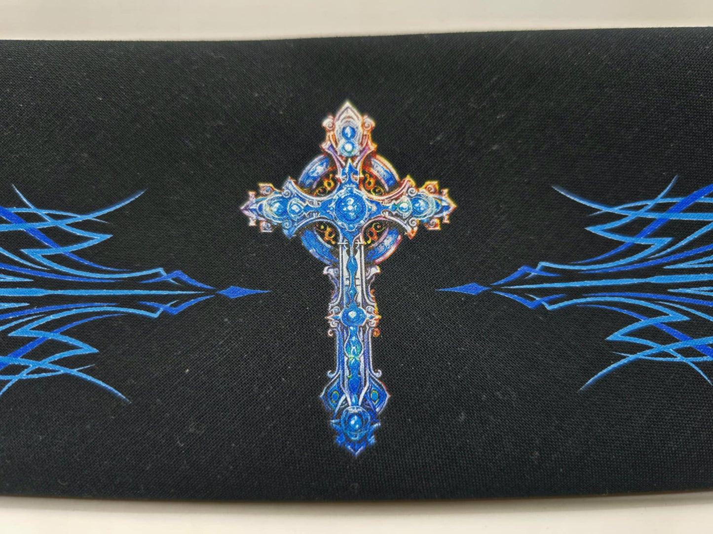 Plain Blue Cross and Pinstripes on Black Bandana (Sku8535)