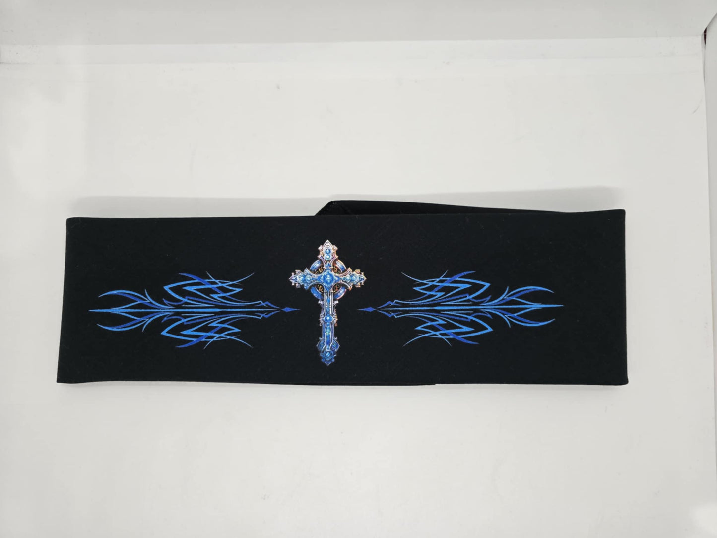 Plain Blue Cross and Pinstripes on Black Bandana (Sku8535)