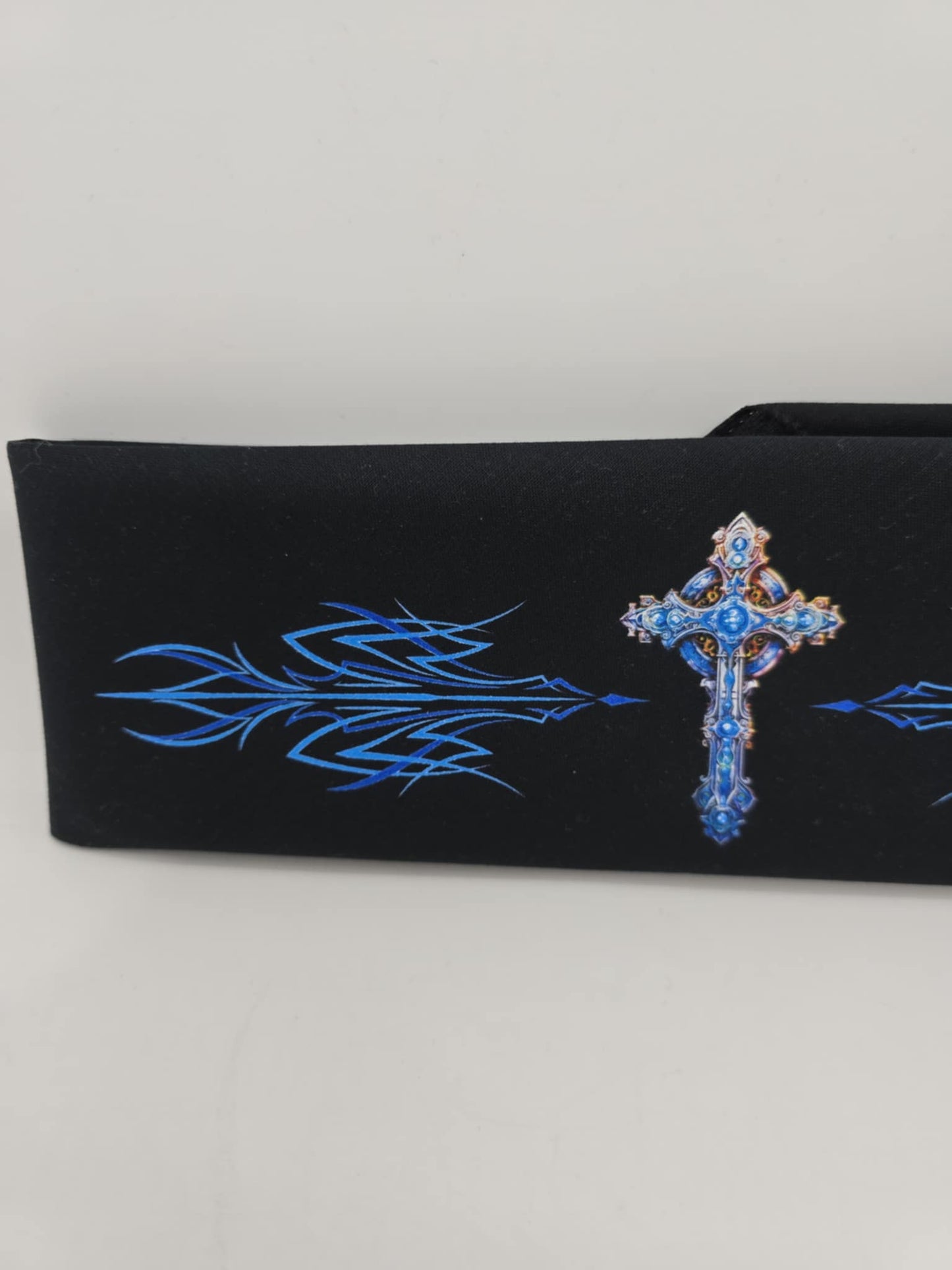 Plain Blue Cross and Pinstripes on Black Bandana (Sku8535)