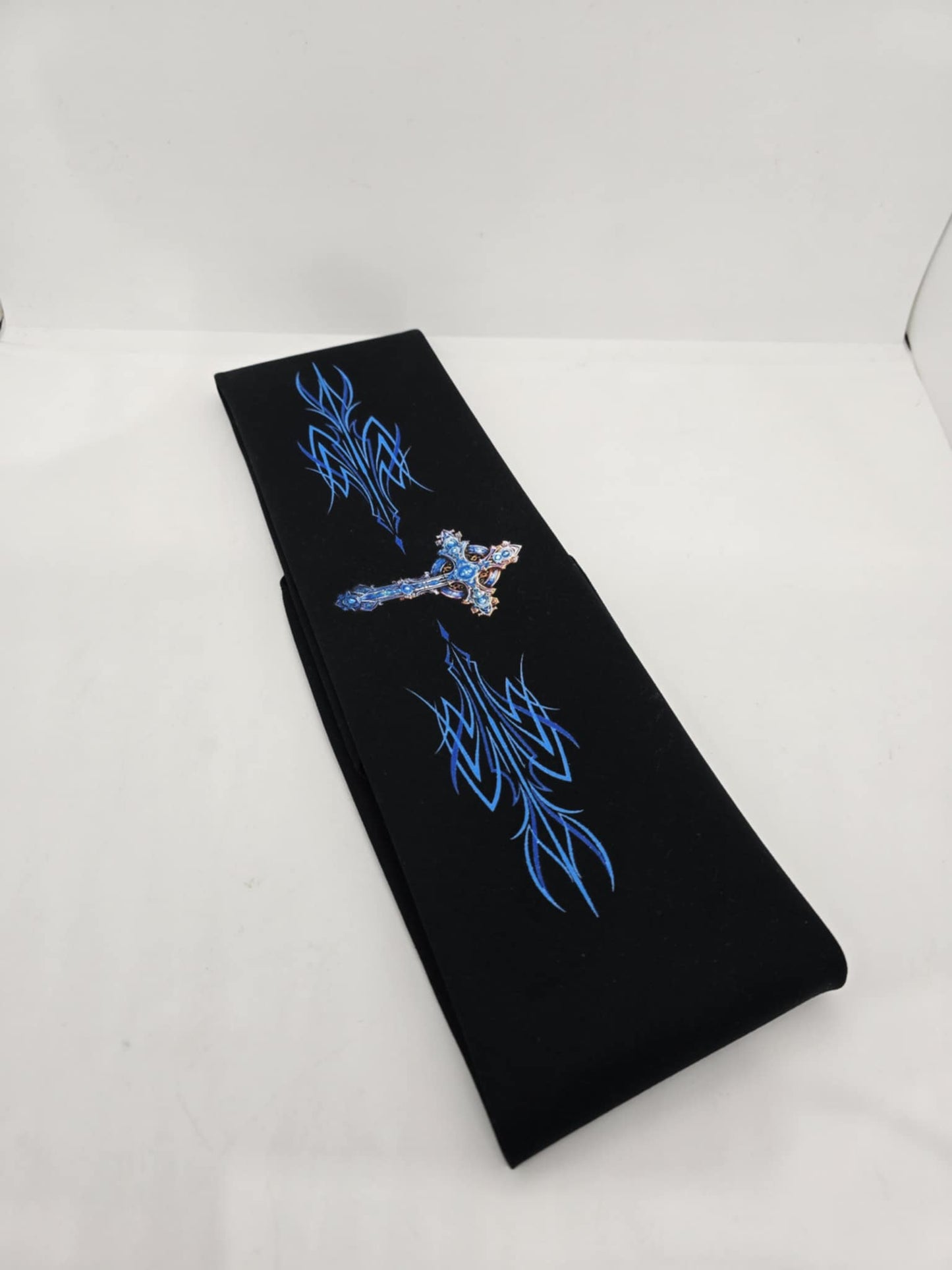 Plain Blue Cross and Pinstripes on Black Bandana (Sku8535)