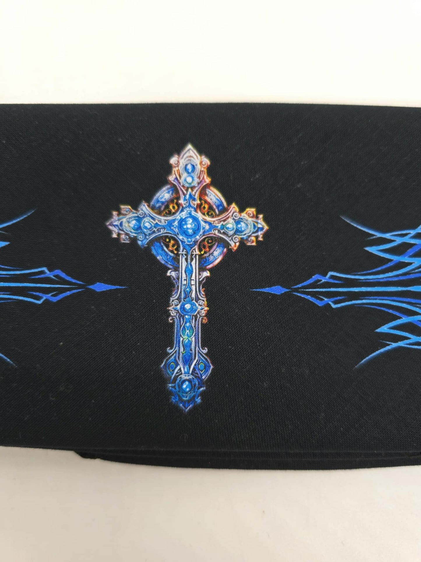 Plain Blue Cross and Pinstripes on Black Bandana (Sku8535)