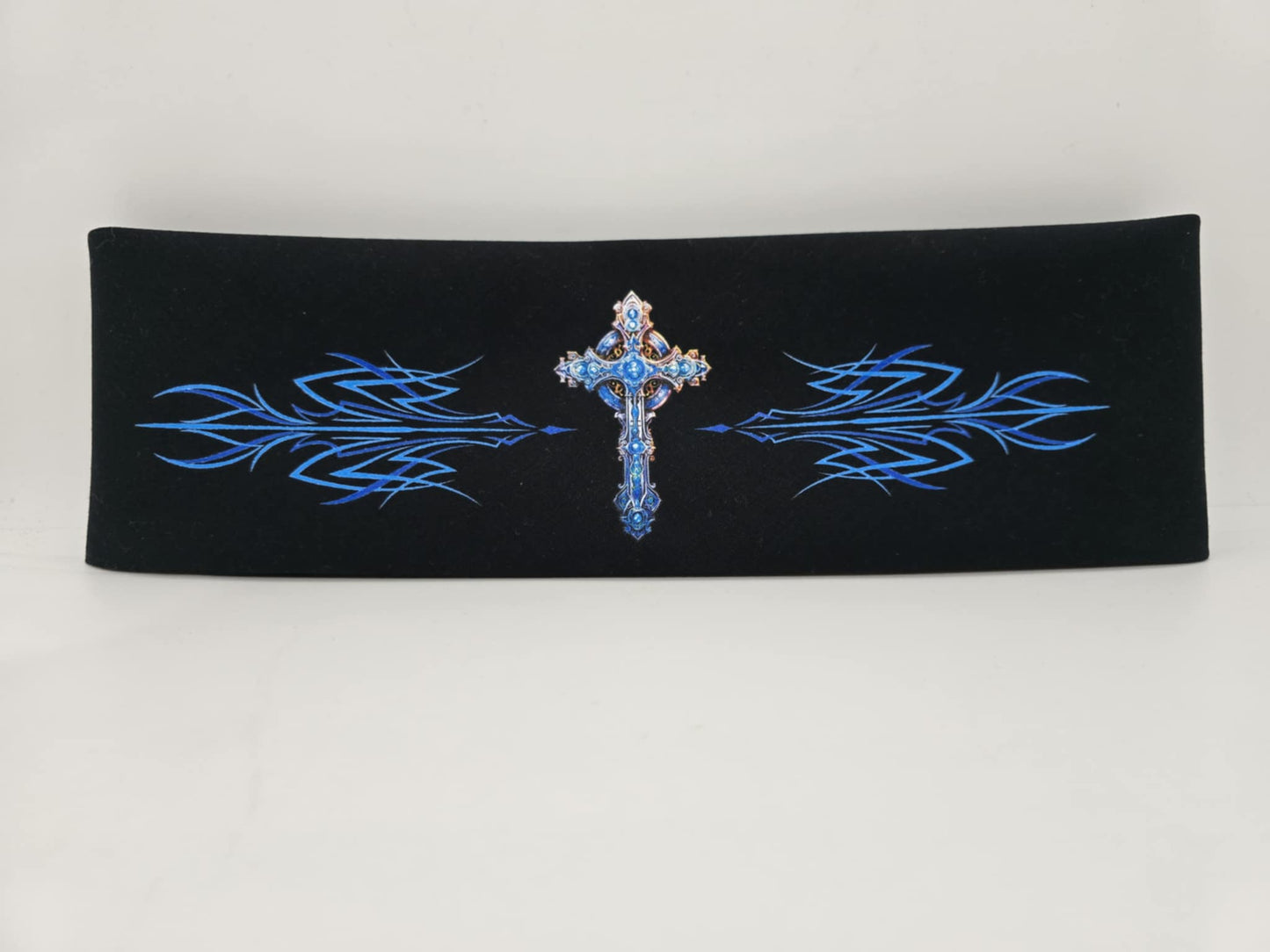 Plain Blue Cross and Pinstripes on Black Bandana (Sku8535)