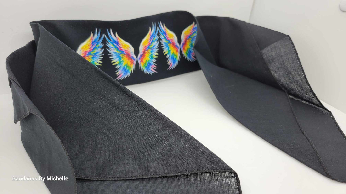 Plain Colorful Wings on Black Bandana (Sku8538)