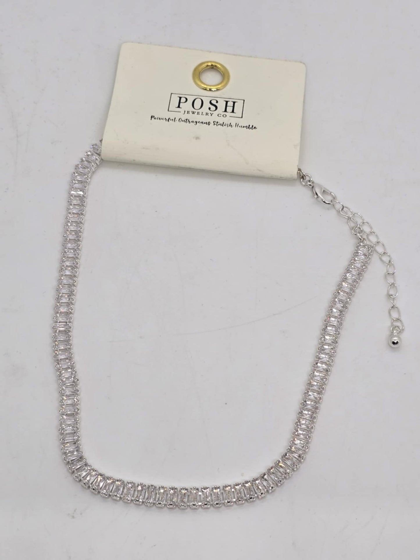 Baguette rhinestone tennis necklace clear crystals (Sku8704)