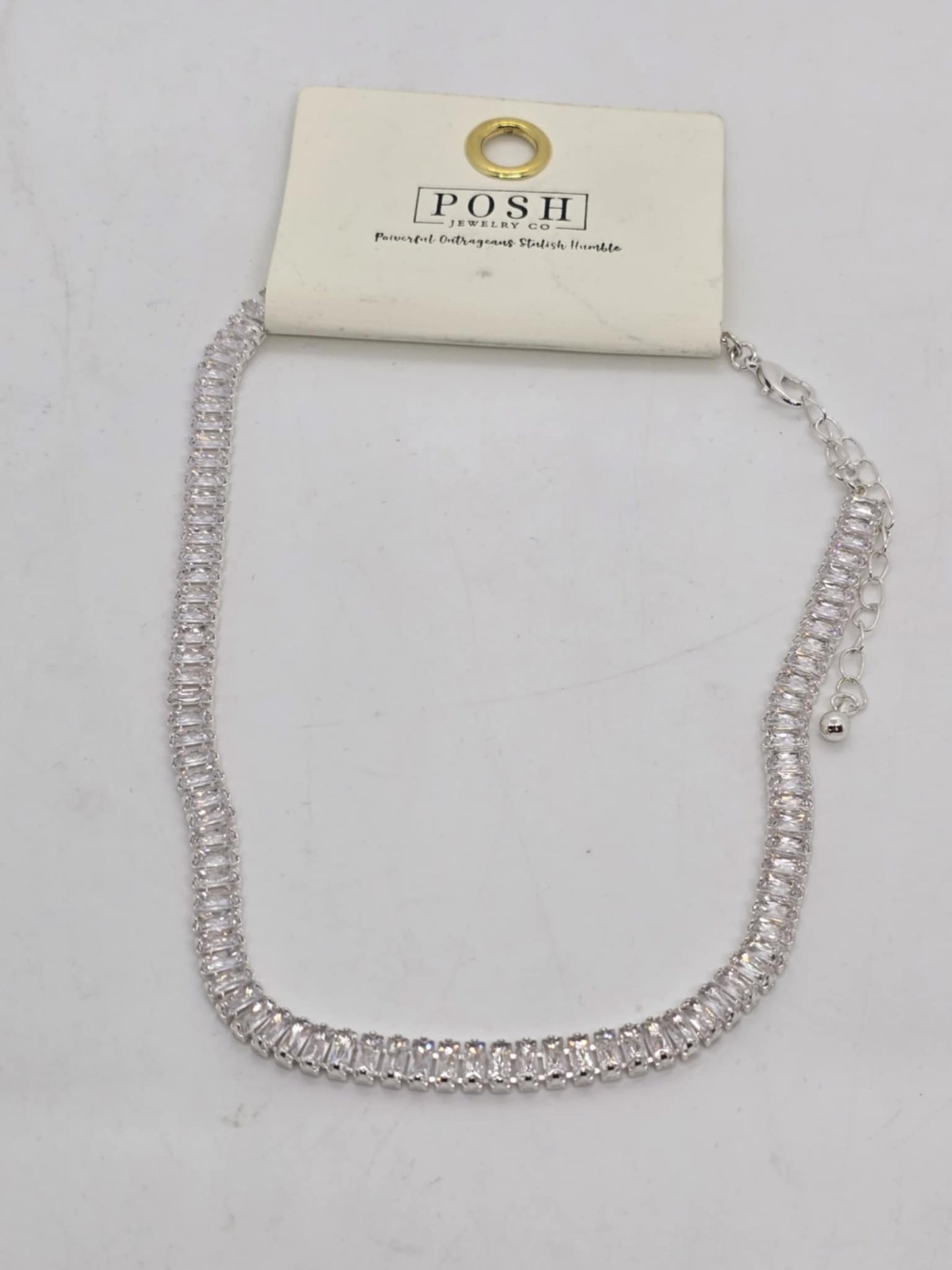 Baguette rhinestone tennis necklace clear crystals (Sku8704)