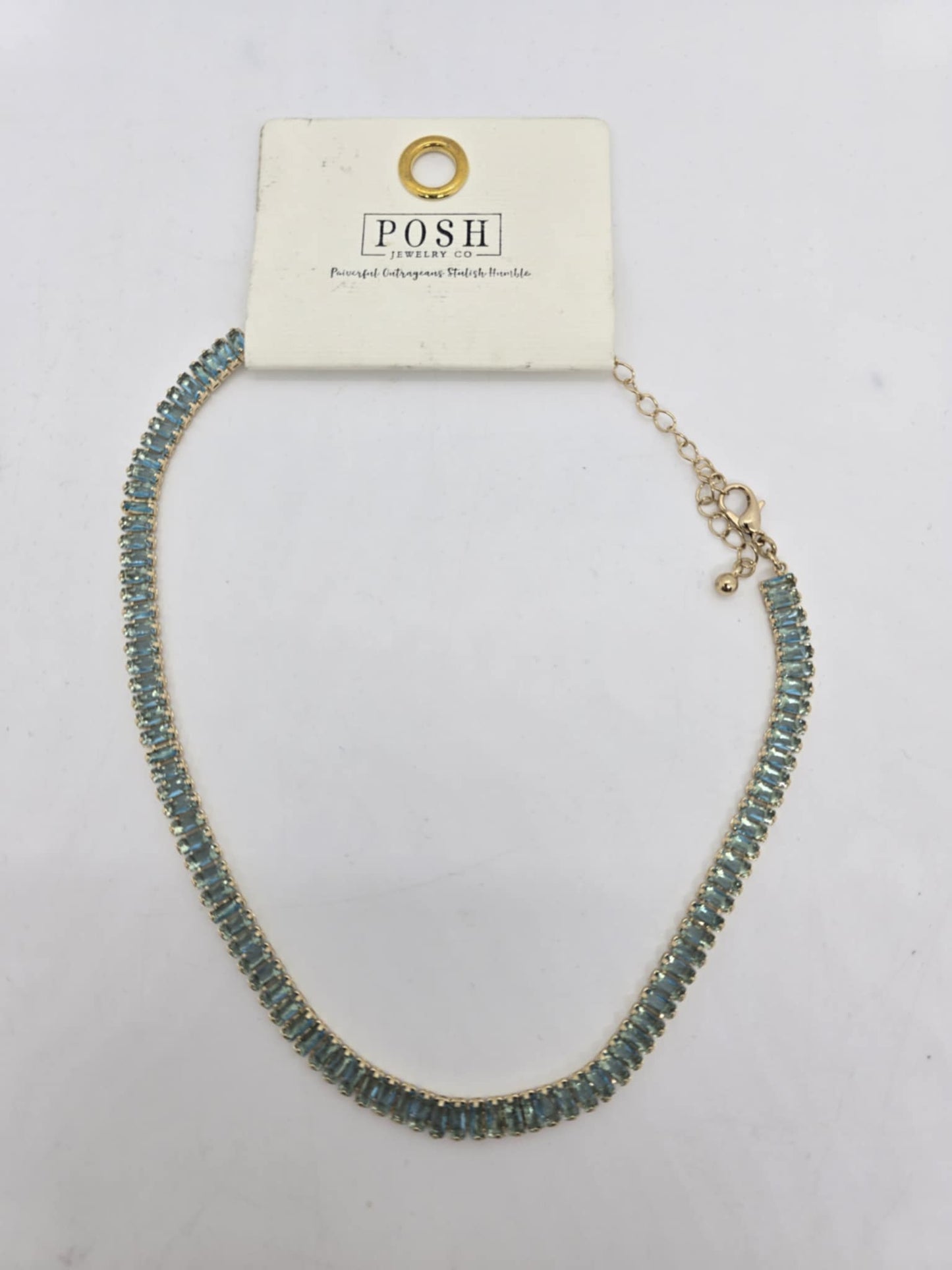 Baguette rhinestone tennis necklace light turquoise crystals (Sku8705)