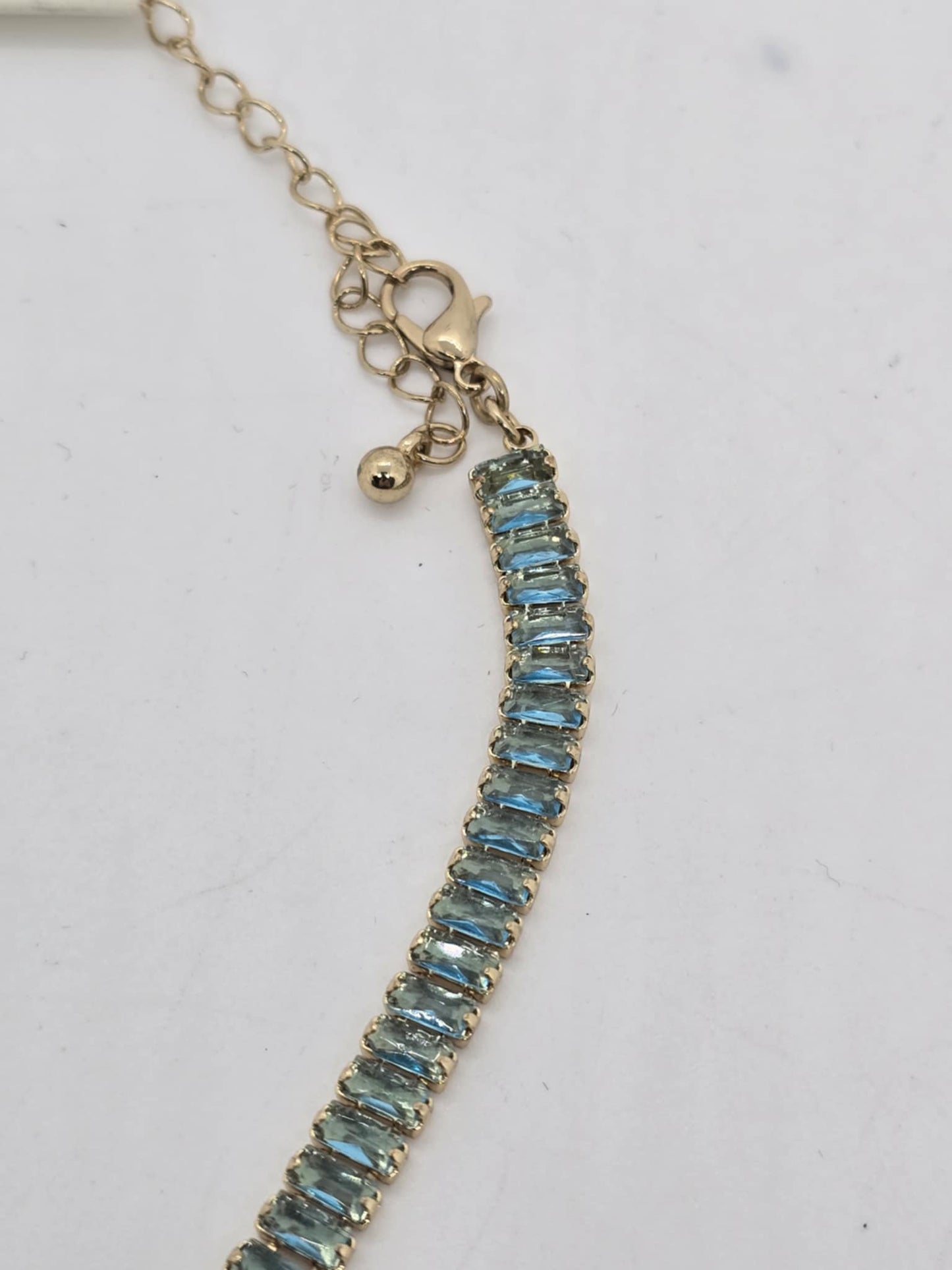 Baguette rhinestone tennis necklace light turquoise crystals (Sku8705)