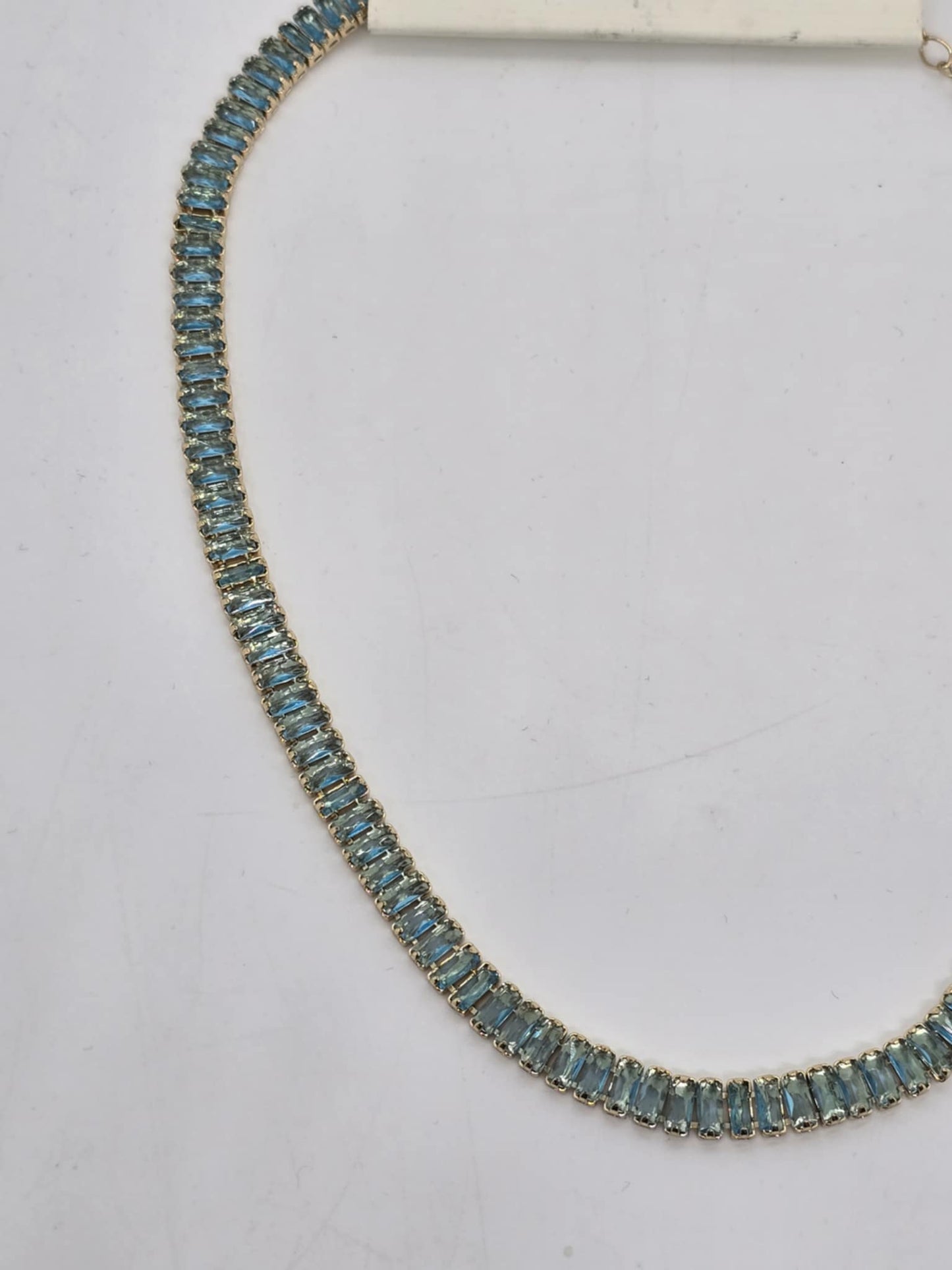 Baguette rhinestone tennis necklace light turquoise crystals (Sku8705)