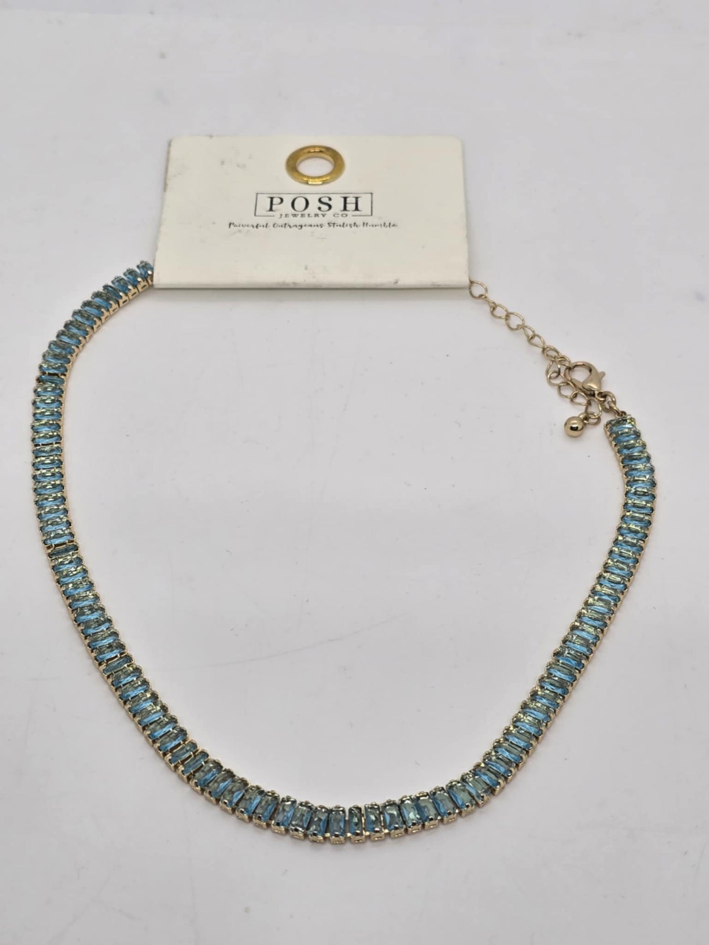 Baguette rhinestone tennis necklace light turquoise crystals (Sku8705)