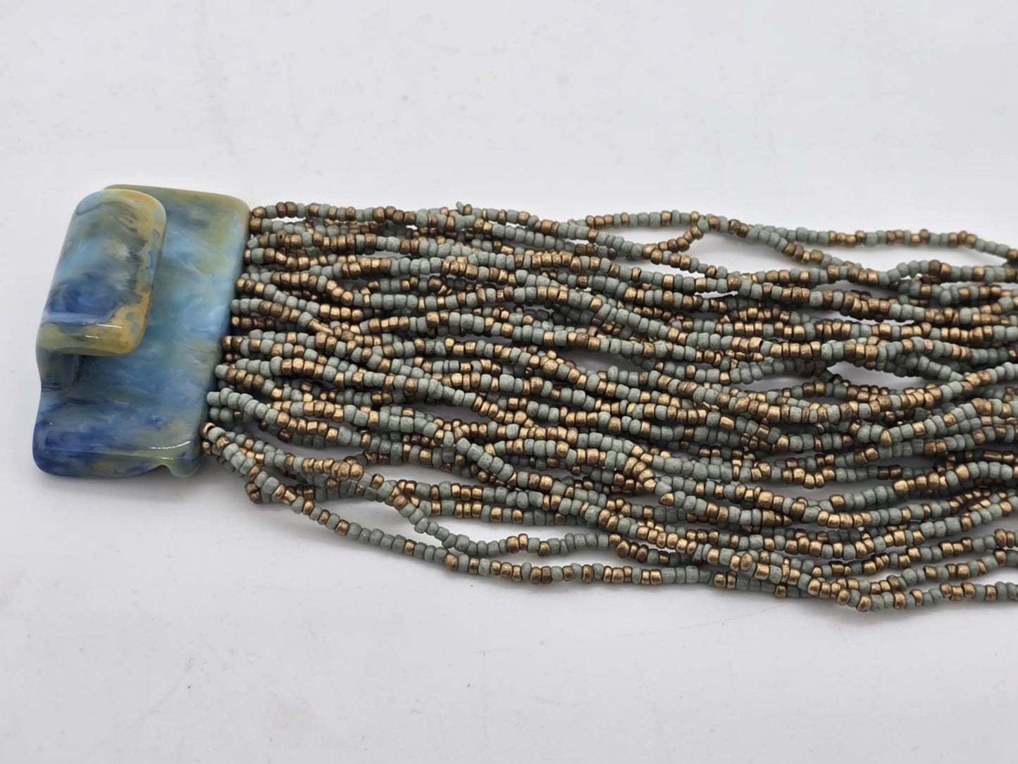 Mint and Gold Beaded Strands Large Clasp Bracelet (sku8969)