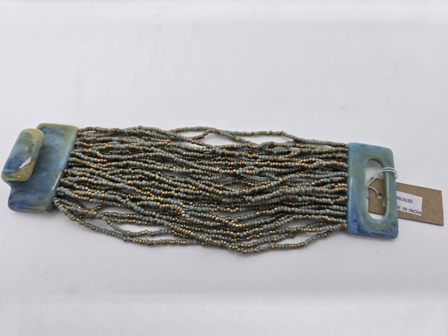 Mint and Gold Beaded Strands Large Clasp Bracelet (sku8969)