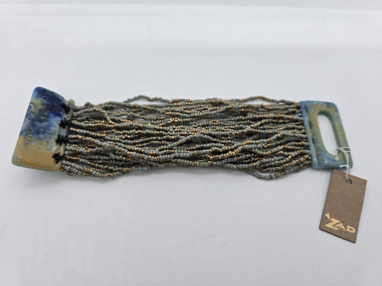 Mint and Gold Beaded Strands Large Clasp Bracelet (sku8969)