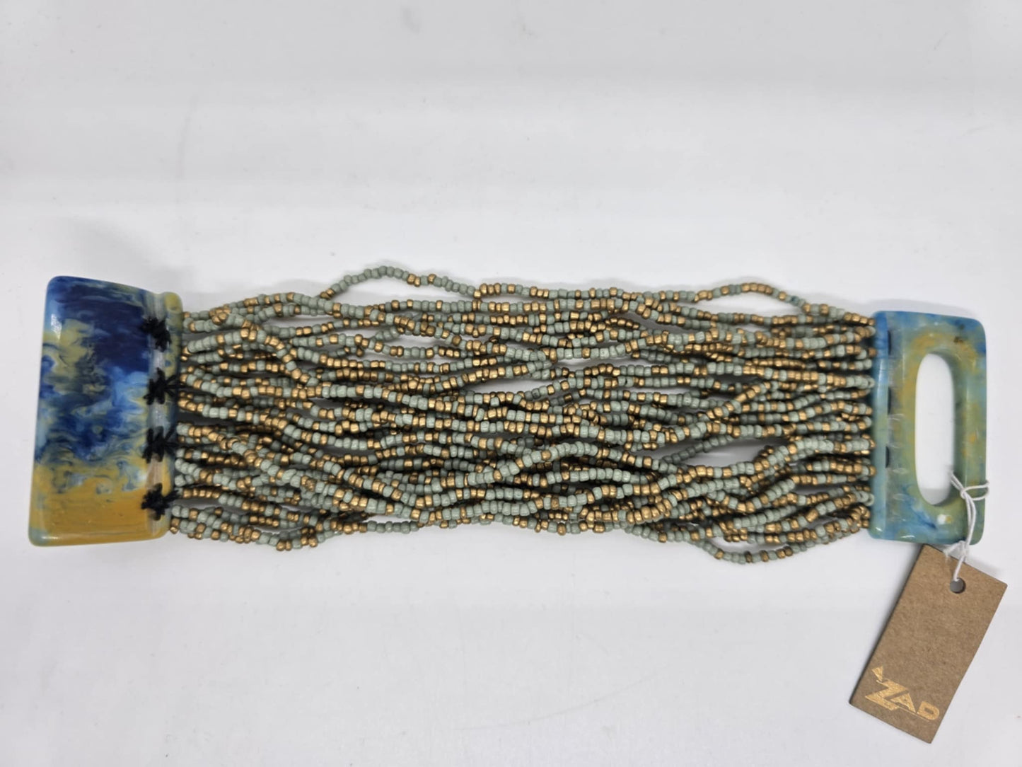 Mint and Gold Beaded Strands Large Clasp Bracelet (sku8969)