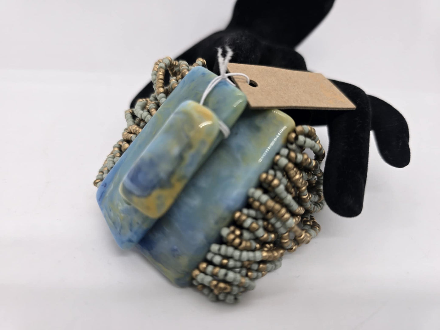 Mint and Gold Beaded Strands Large Clasp Bracelet (sku8969)