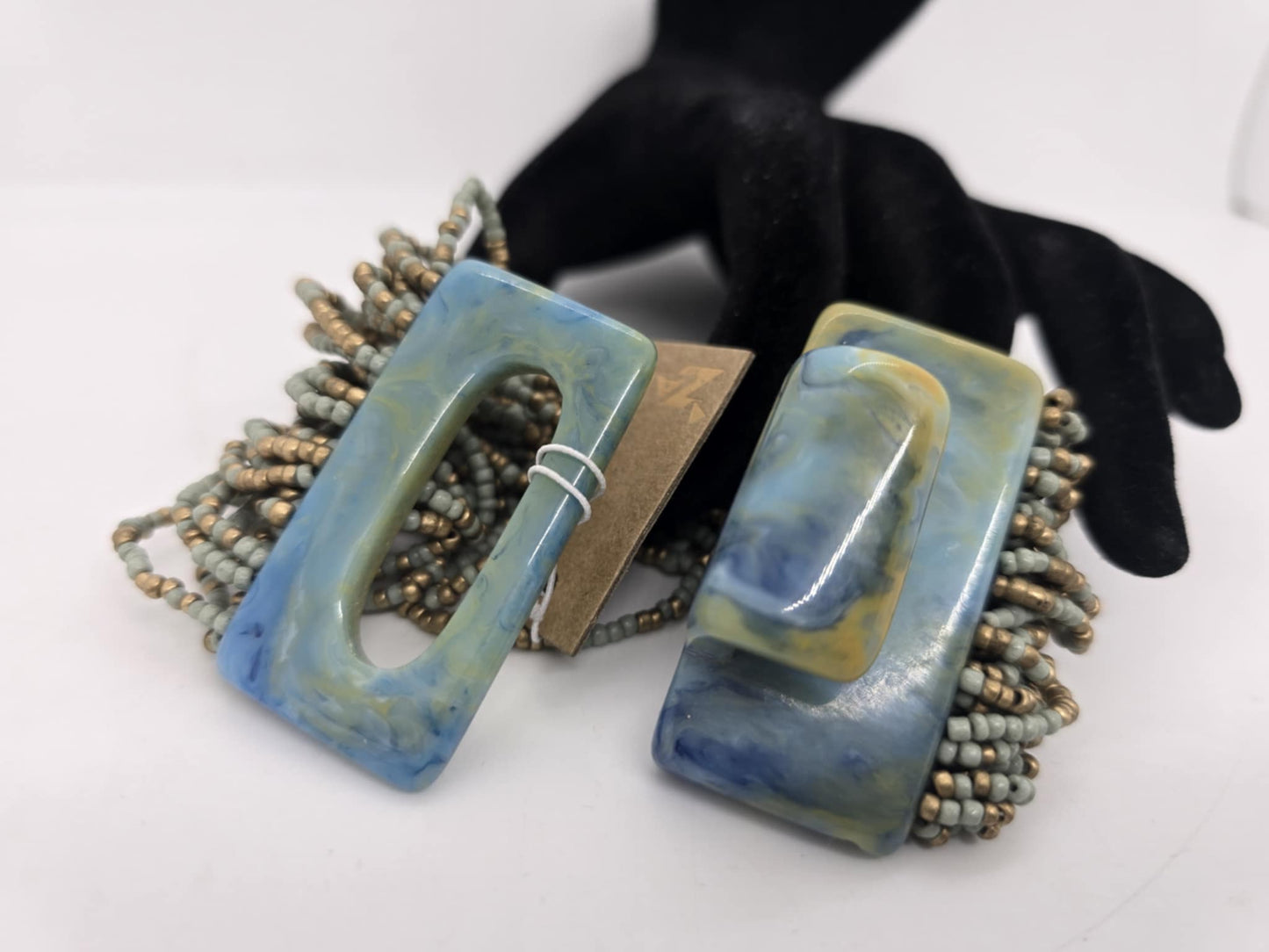 Mint and Gold Beaded Strands Large Clasp Bracelet (sku8969)