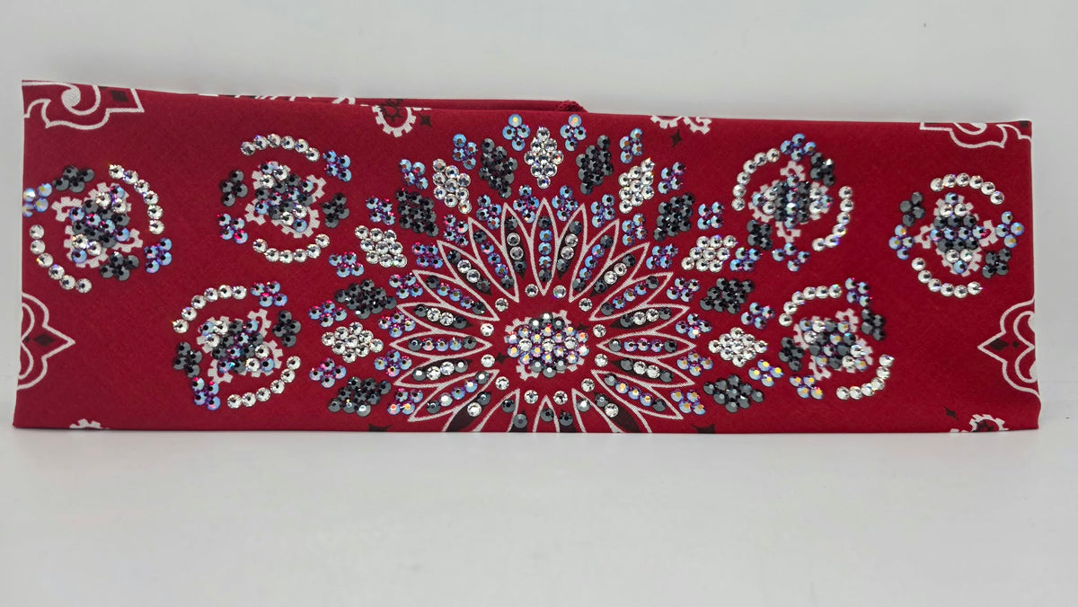 Super LeeAnnette Red Paisley Bandana with Red Shimmer, Black and Diamond Clear Austrian Crystals (S48210)