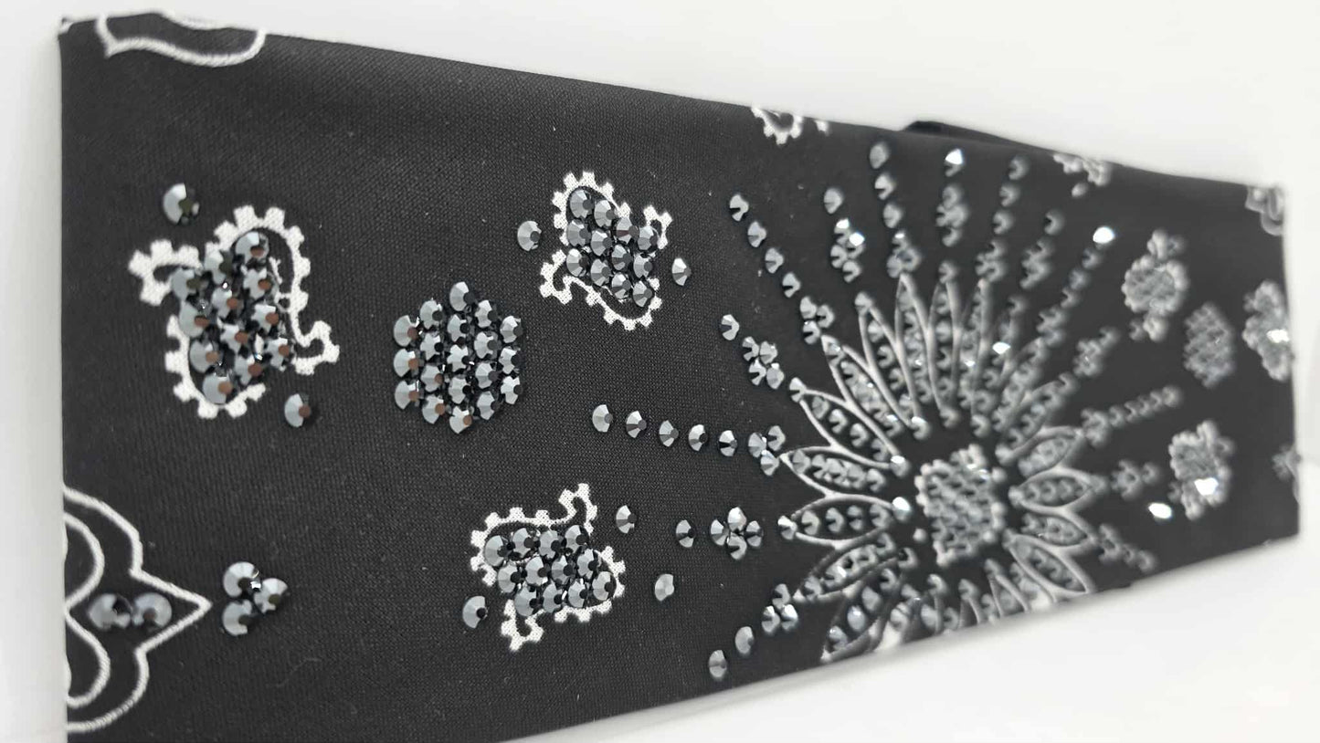 LeeAnnette Black Paisley Bandana with Black Austrian Crystals (sku40108)