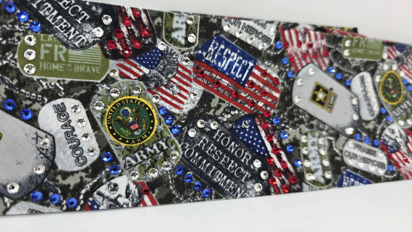 EXTRA BLING -Army Bandana with Red, Blue and Diamond Clear Austrian Crystals (sku6418)