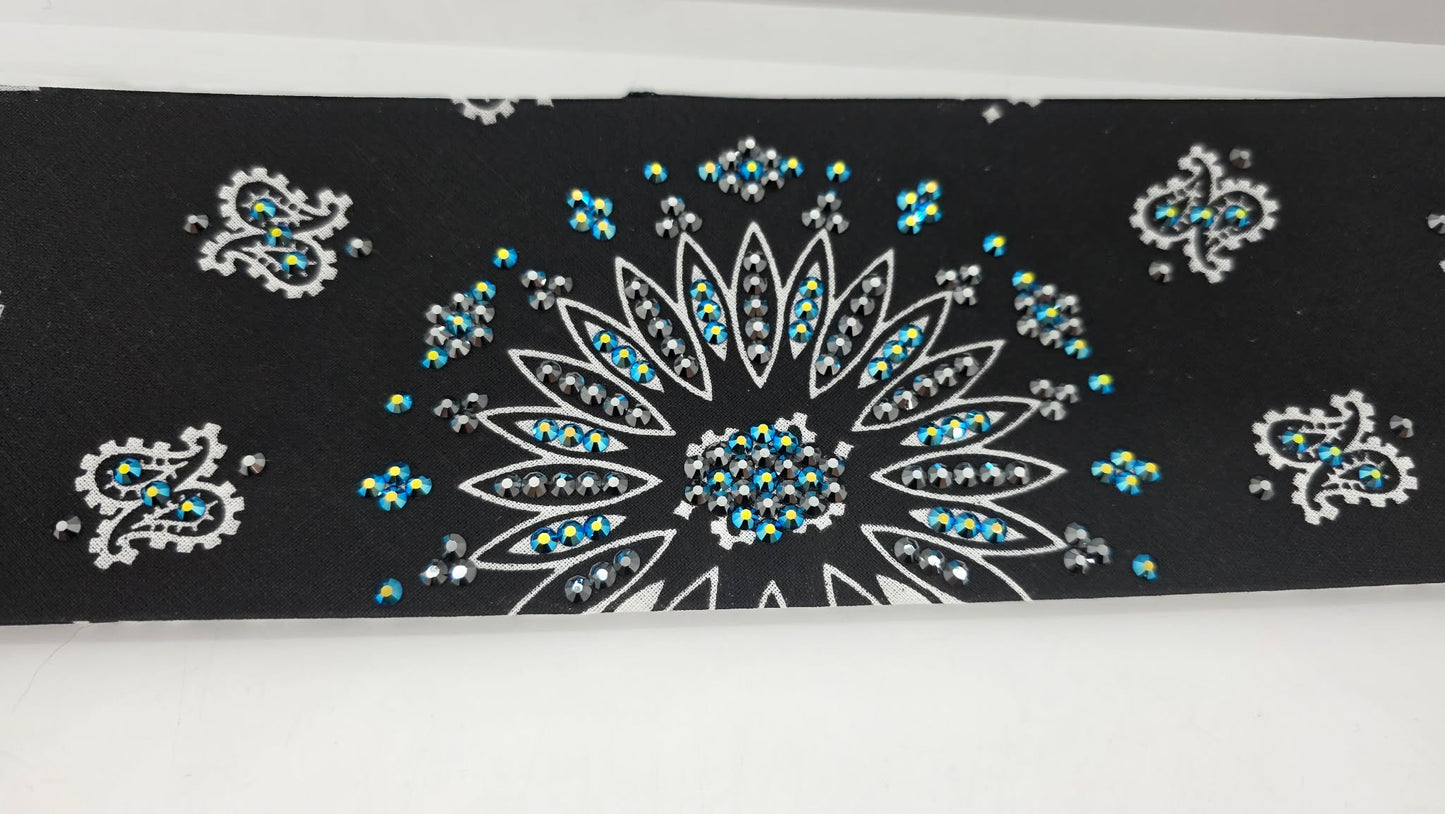Black Paisley Bandana with Jet Shimmer and Black Austrian Crystals (E60113)