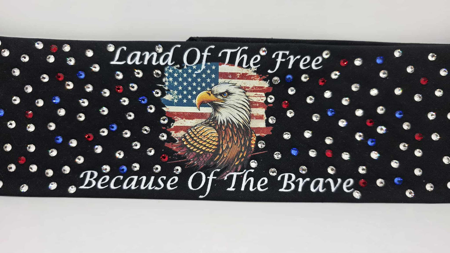 EXTRA BLING -Land Of The Free Bandana with Red, Blue and Diamond Clear Austrian Crystals (sku6386)