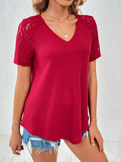 Rally Lace Detail V-Neck Short Sleeve T-Shirt