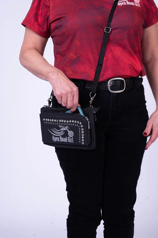 STUDDED WITH GLITTER OPEN ROAD GIRL LOGO DURABLE CANVAS HIP PURSE